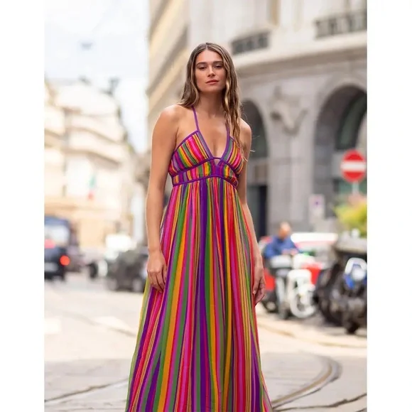 Ba&sh Romane Vibrant Multicolor Striped Maxi Dress - Picture 2 of 5